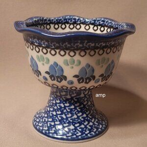 Unikat Polish Pottery Footed Ice Cream Fruit Bowl (4 1/4" t)(bud flower) NEW!